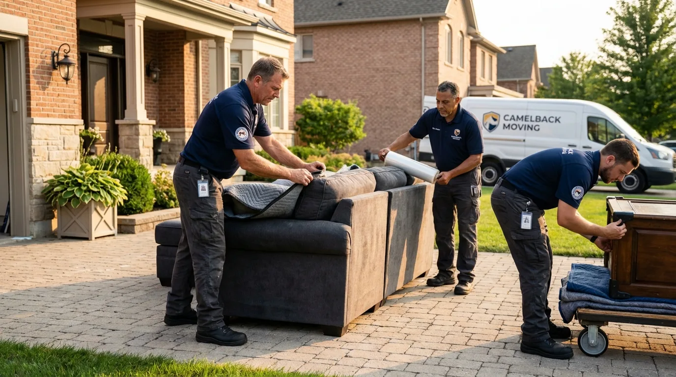Large estate moving crew wrapping furniture in Central Point, OR